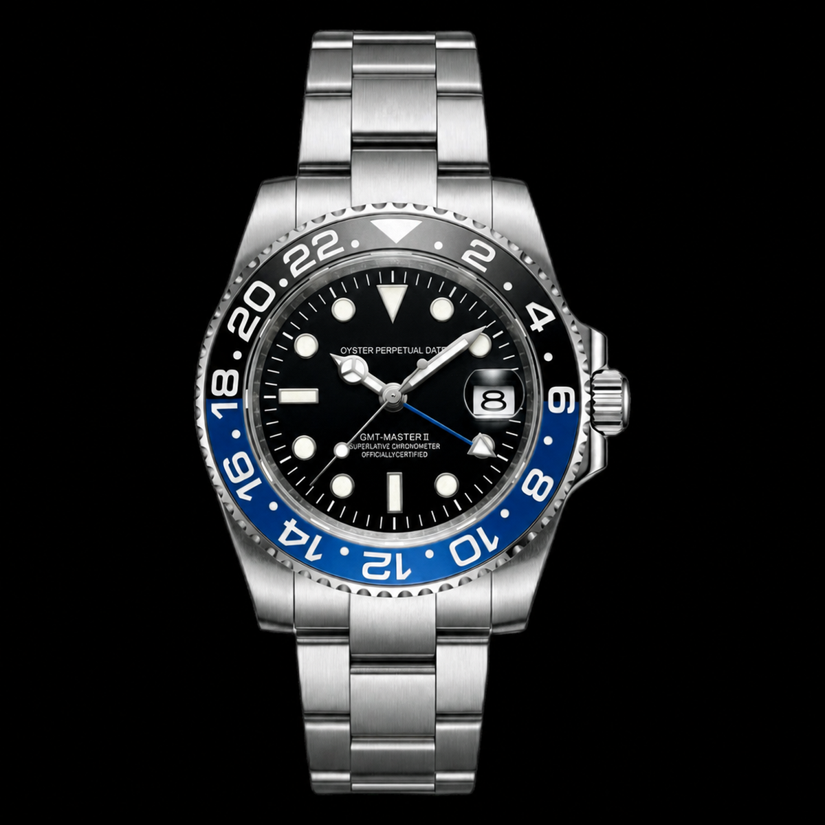 Montre Seiko mod SEIKO GMT batman, sur fond blanc â Time2Seiko