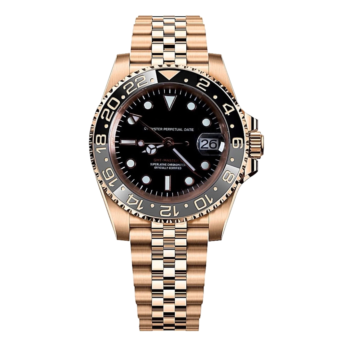 Montre Seiko mod SEIKO GMT or rose, sur fond blanc â Time2Seiko