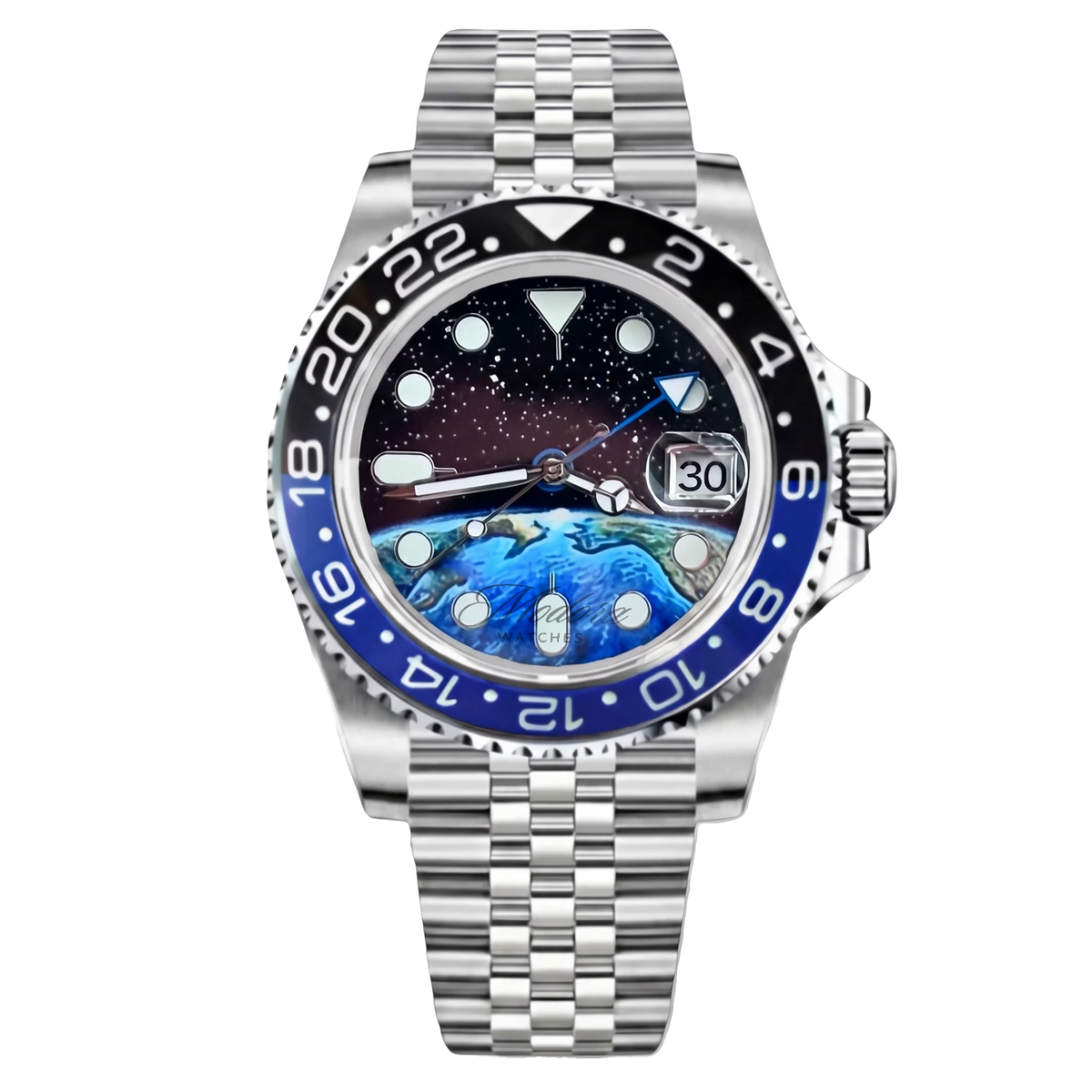Montre Seiko mod SEIKO GMT violet noire edition speciale, sur fond blanc â Time2Seiko