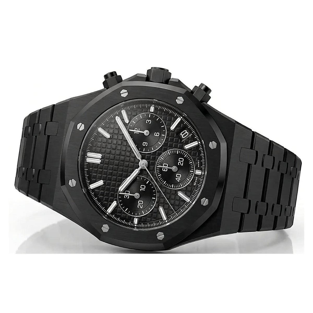 Montre Seiko mod SEIKOAK chrono black edition, vue trois-quarts — Time2Seiko