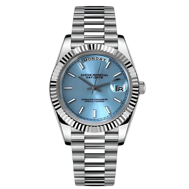 Montre Seiko mod SEIKODATE bleu clair, vue de face — Time2Seiko