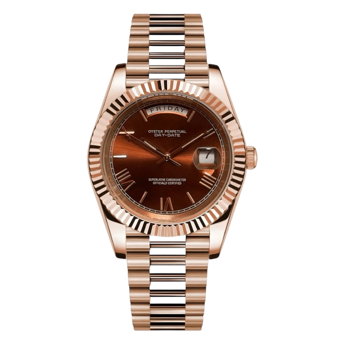 Montre Seiko mod SEIKODATE roman or rose chocolat, sur fond blanc â Time2Seiko