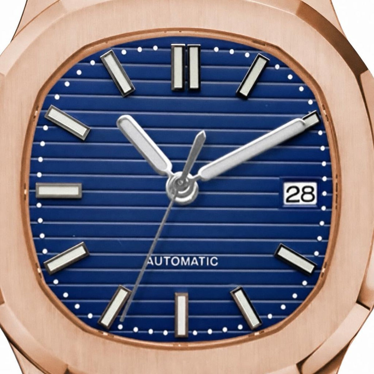 Montre Seiko mod SEIKOLUS rosegold blue, gros plan sur le cadran — Time2Seiko