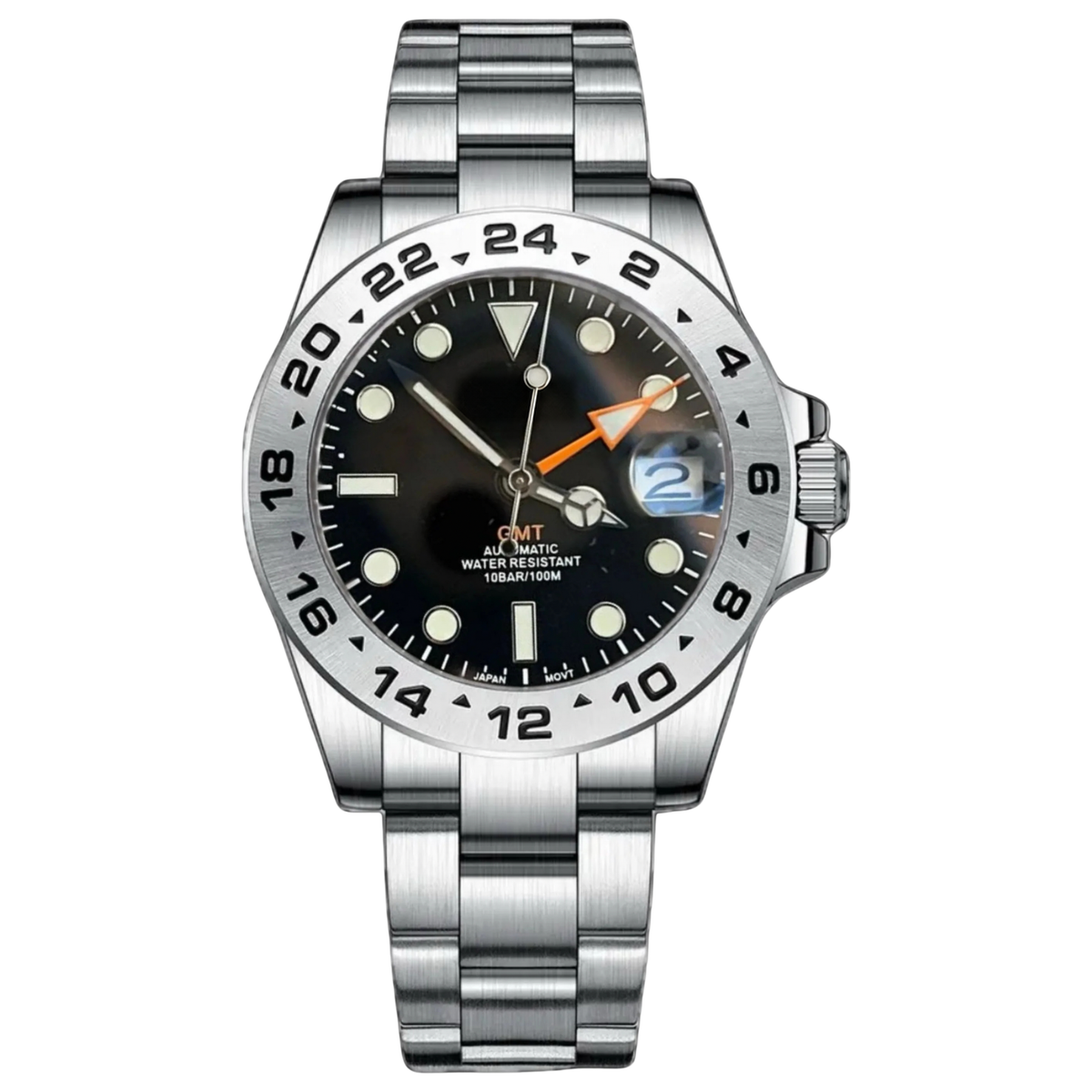 Montre Seiko mod SEIKO GMT noire, vue de face â Time2Seiko