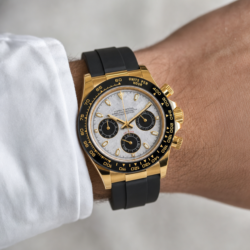 Montre Seiko mod SEIKONA météorite gold portée au poignet — Time2Seiko