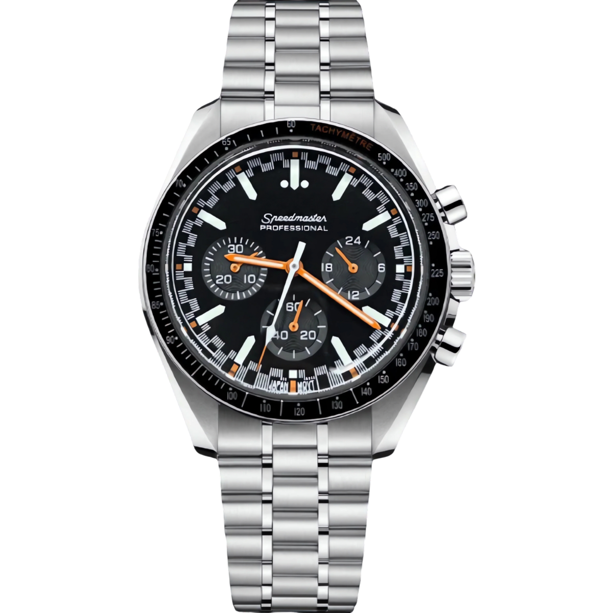 Montre Seiko mod Speedmaster SEIKOSPEED noire et orange, chronographe assemblé en France