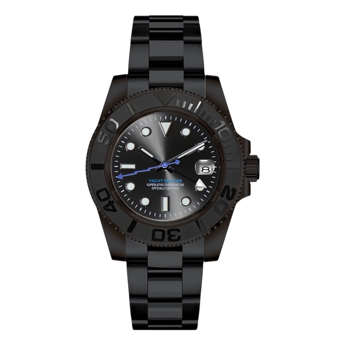 Montre Seiko mod SEIKO GMT black edition, sur fond blanc — Time2Seiko