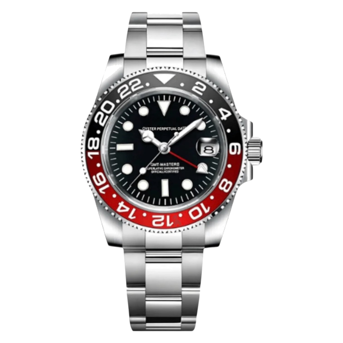 Montre Seiko mod SEIKO GMT coke, sur fond blanc — Time2Seiko