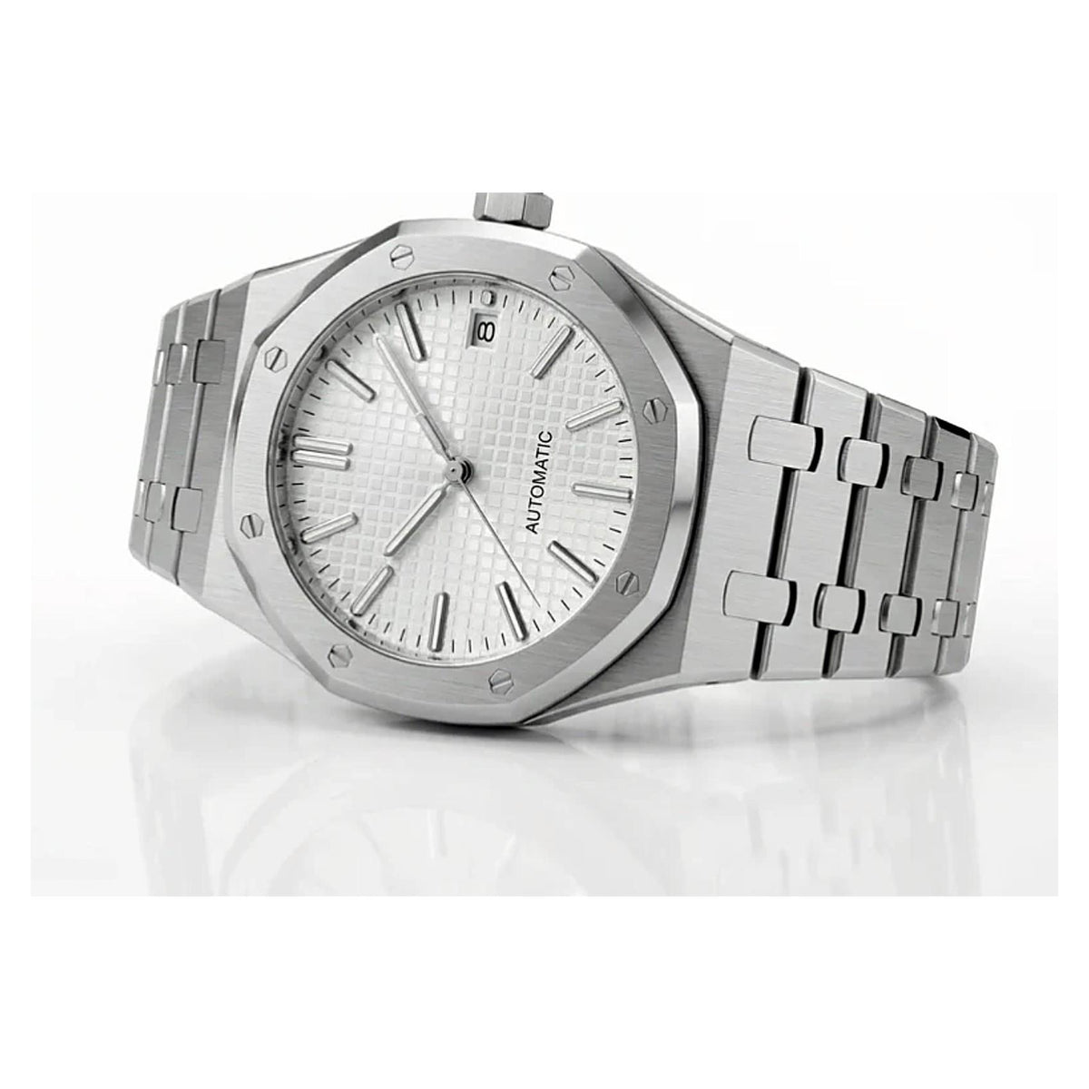 Montre Seiko mod SEIKOAK blanche, vue trois-quarts — Time2Seiko
