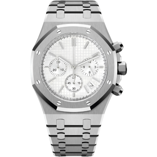Montre Seiko mod SEIKOAK chronographe argent, vue de face — Time2Seiko