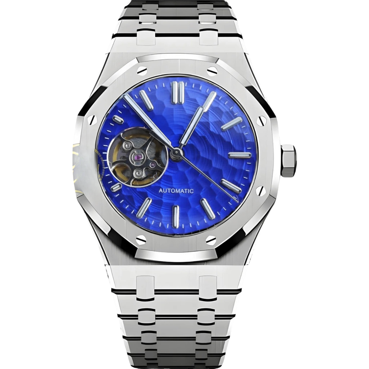 Montre Seiko mod SEIKOAK cœur ouvert bleue, vue de face — Time2Seiko