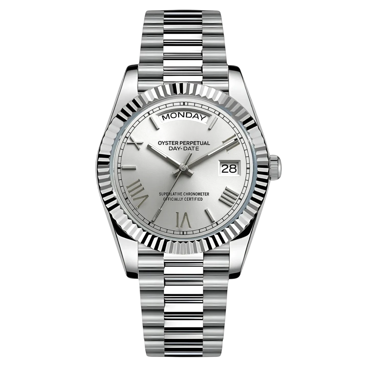 Montre Seiko mod SEIKODATE blanche roman, vue de face — Time2Seiko