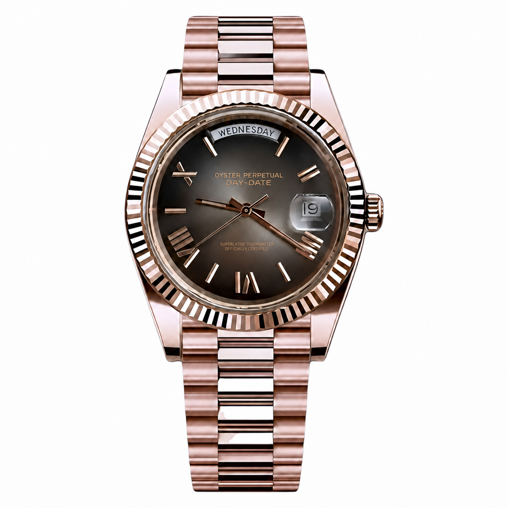 Montre Seiko mod SEIKODATE chocolat II, sur fond blanc — Time2Seiko