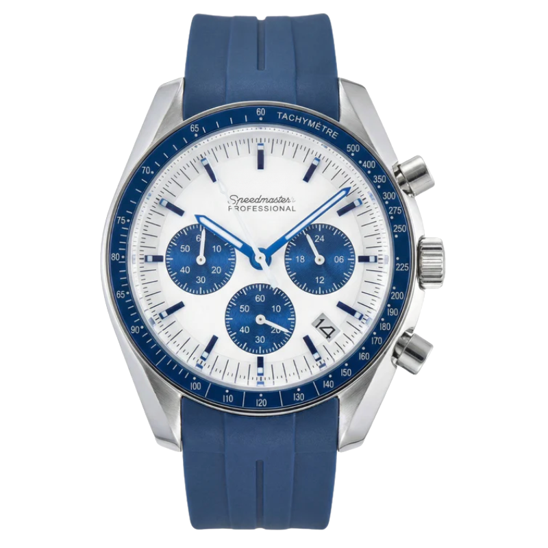 Montre Seiko mod SEIKOMASTER speed snoopy bleue, sur fond blanc — Time2Seiko