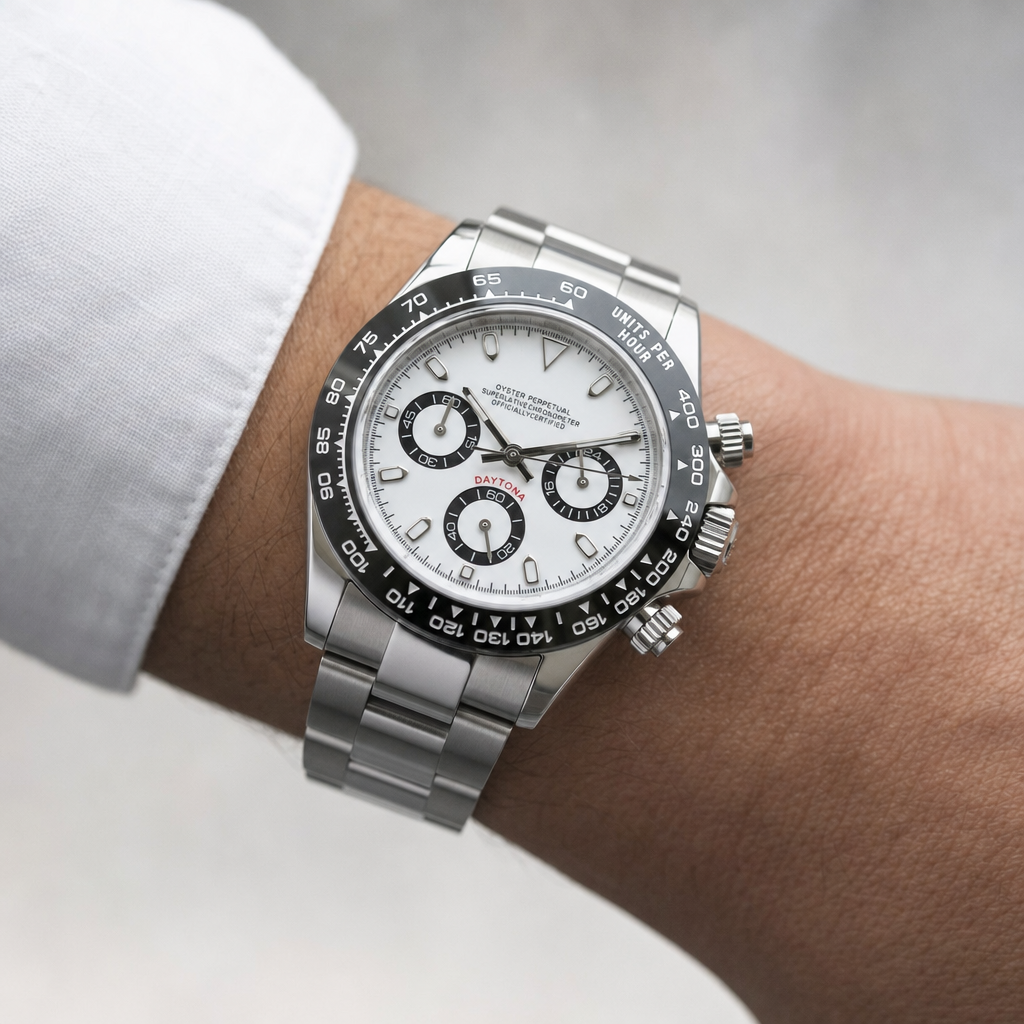 Montre Seiko mod SEIKONA Panda portée au poignet — Time2Seiko