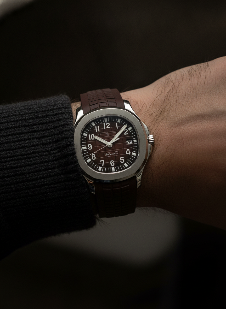 Montre Seiko Mod SEIKONAUT brun portée au poignet
