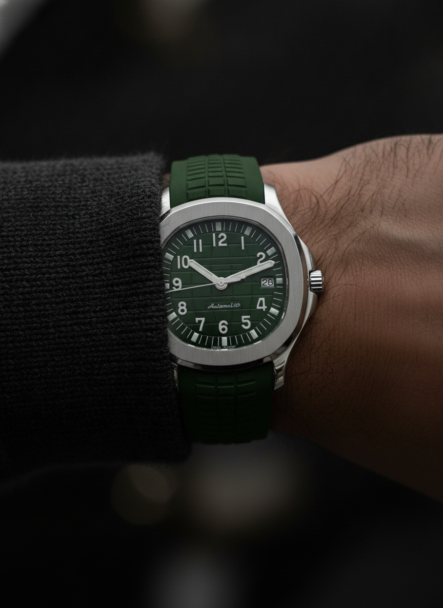 Montre Seiko Mod SEIKONAUT verte portée au poignet